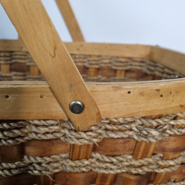 Stair Step Basket Woven Weave Double Handle Wicker Rope Boho Decor Storage - Image 2