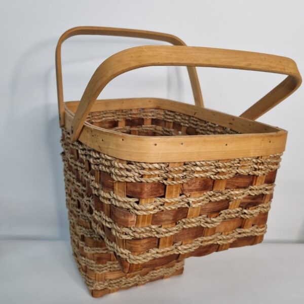 Stair Step Basket Woven Weave Double Handle Wicker Rope Boho Decor Storage - Image 3