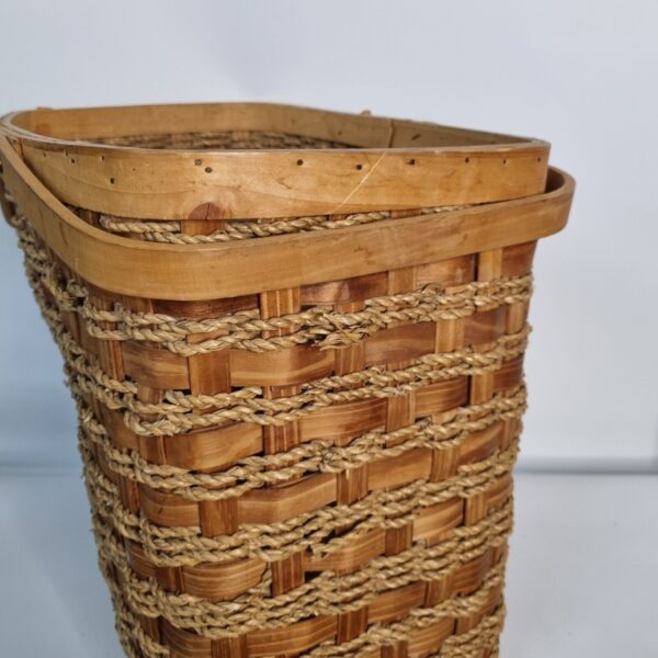 Stair Step Basket Woven Weave Double Handle Wicker Rope Boho Decor Storage - Image 5