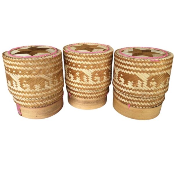 Sticky Rice Bamboo Serving Basket Kratip With Elephant Pattern Beautiful Detail - Image 3