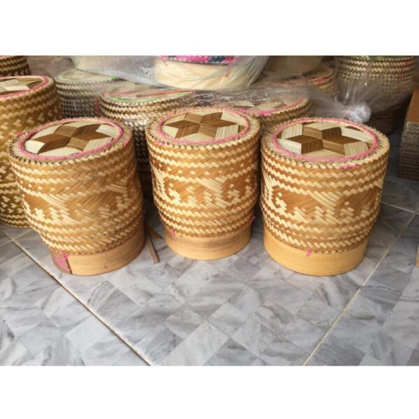 Sticky Rice Bamboo Serving Basket Kratip With Elephant Pattern Beautiful Detail - Image 4