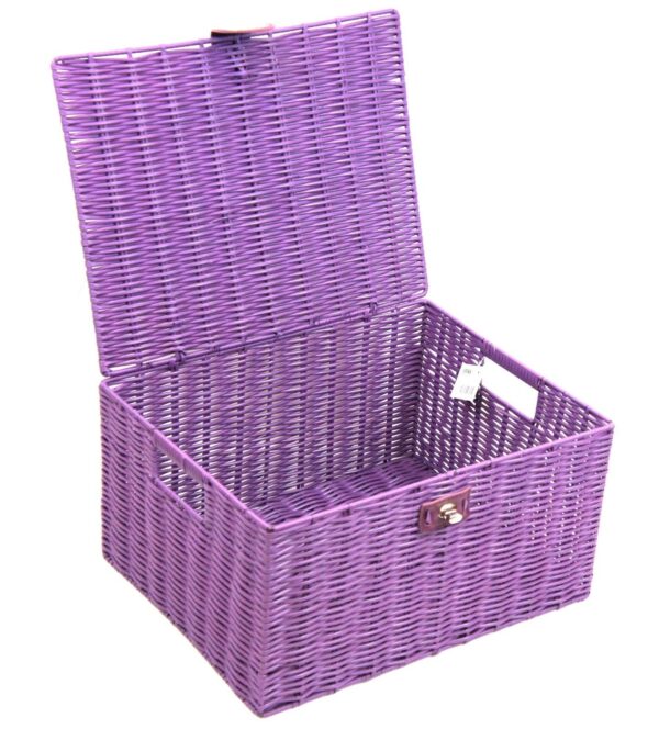 Storage Basket Purple Resin Woven Hamper Box With Lid & Lock In 3 Size - Image 2