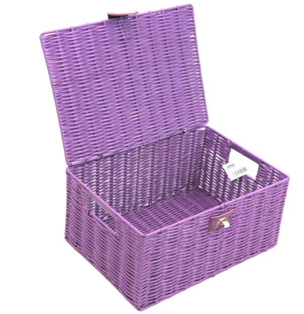 Storage Basket Purple Resin Woven Hamper Box With Lid & Lock In 3 Size - Image 3