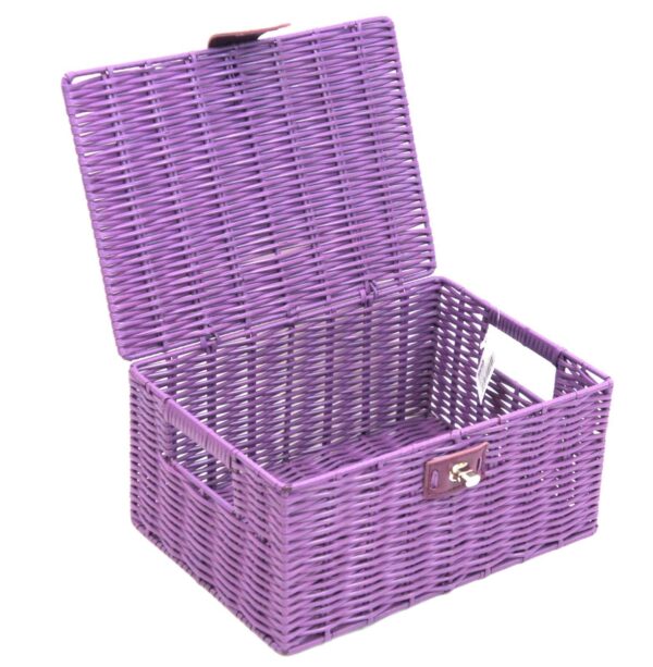 Storage Basket Purple Resin Woven Hamper Box With Lid & Lock In 3 Size - Image 6