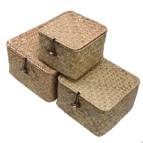 Storage Basket With Lid Woven Rattan Sundries Storage Box Wicker Basket Handmade - Image 3