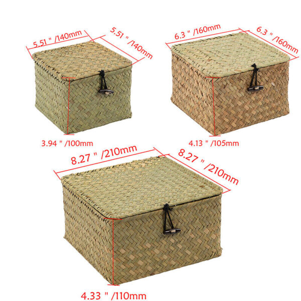 Storage Basket With Lid Woven Rattan Sundries Storage Box Wicker Basket Handmade - Image 4