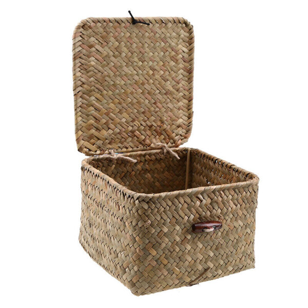 Storage Basket With Lid Woven Rattan Sundries Storage Box Wicker Basket Handmade - Image 6