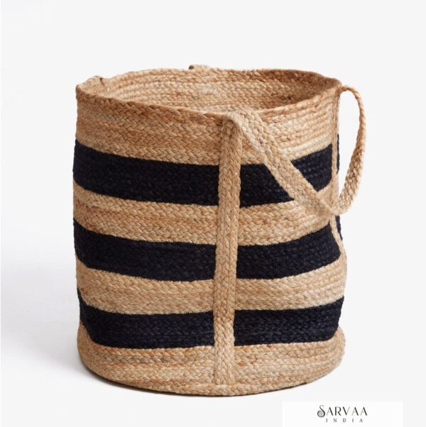 Stripes Jute laundry bag hamper, Woven Jute Basket with Handles,Jute storage bag - Image 5