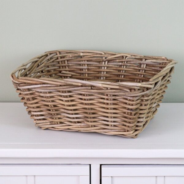 Tapered Grey & Buff Rattan Rectangular Wicker Storage Hamper Basket