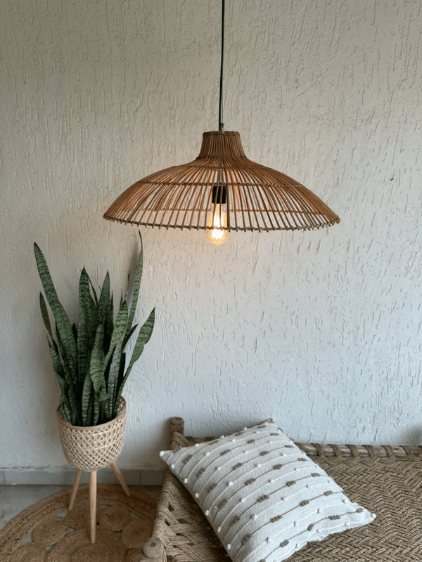 TESU Handcrafted Rattan Pendant Light | Sunshade Rattan Pendant Lampshade |