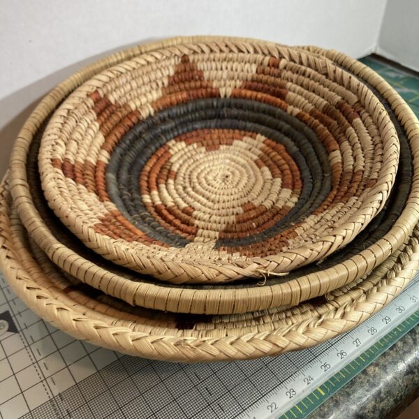 Three Boho Natural Baskets Decorative Wall Handmade Woven 7.75” 7” And 6.25”