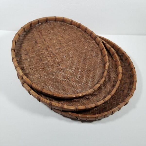 Trays or Wall Hangings Set of 3 Basket Rattan Style Boho Herringbone Pattern - Image 2