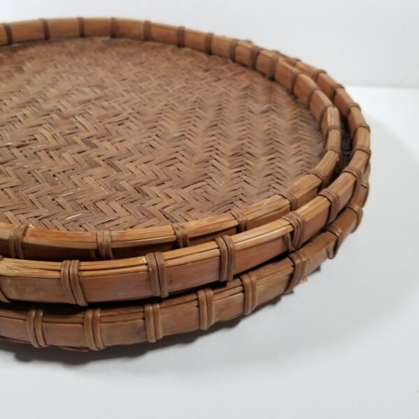 Trays or Wall Hangings Set of 3 Basket Rattan Style Boho Herringbone Pattern - Image 3