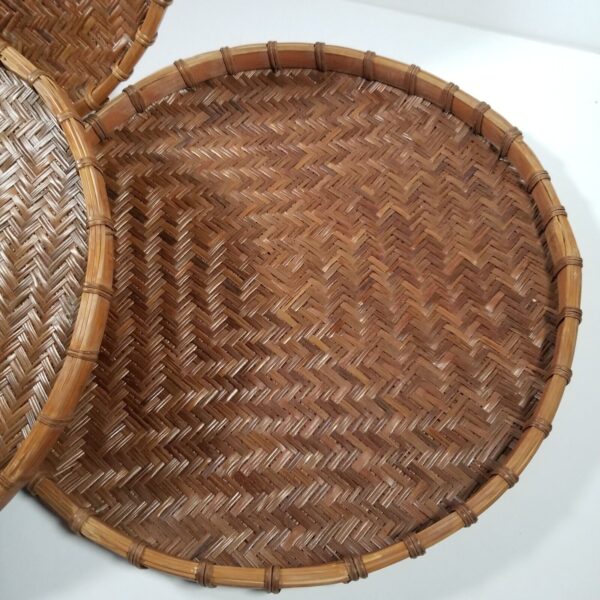 Trays or Wall Hangings Set of 3 Basket Rattan Style Boho Herringbone Pattern - Image 6