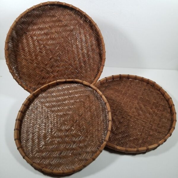 Trays or Wall Hangings Set of 3 Basket Rattan Style Boho Herringbone Pattern