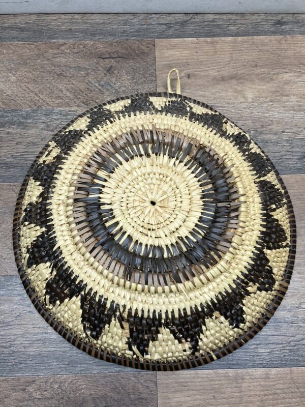 Tribal Vintage Fiber Rush 12” Woven Basket/Bowl BOHO Beige/Brown Star - Image 3