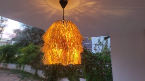 Tropical Rope Pendant Light Fixture, Hawaii Style, Fringed Reed Rustic Pendant