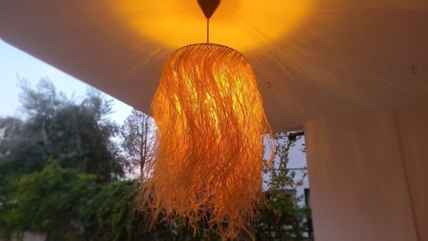 Tropical Rope Pendant Light Fixture, Hawaii Style, Fringed Reed Rustic Pendant