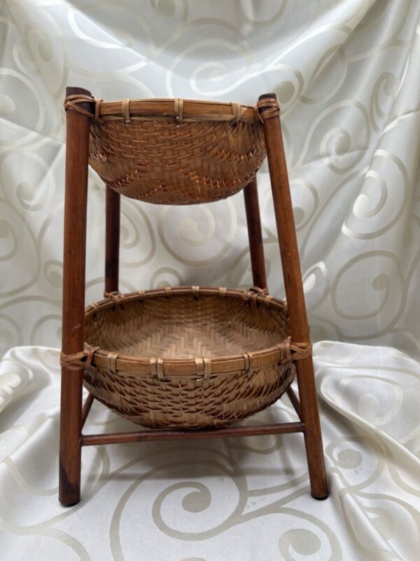 Two tier Bamboo Rattan Basket - Image 3