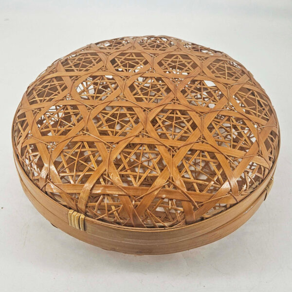 Unique 2 pc round woven bamboo boho bohemian basket decor - Image 2