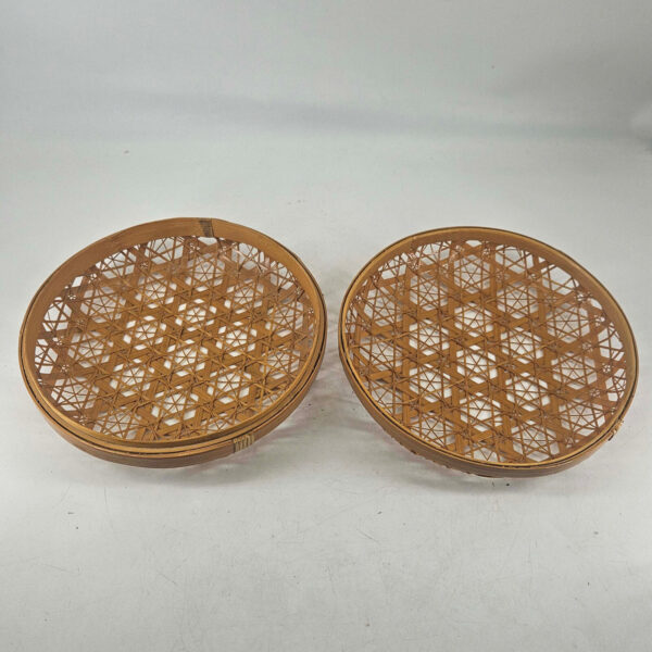 Unique 2 pc round woven bamboo boho bohemian basket decor - Image 4