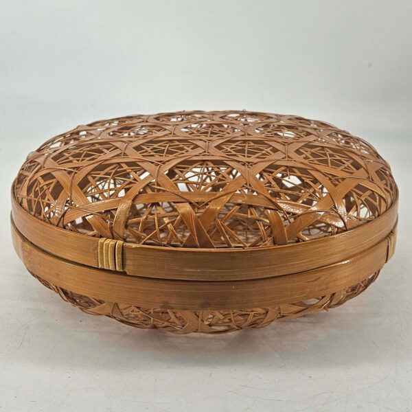 Unique 2 pc round woven bamboo boho bohemian basket decor