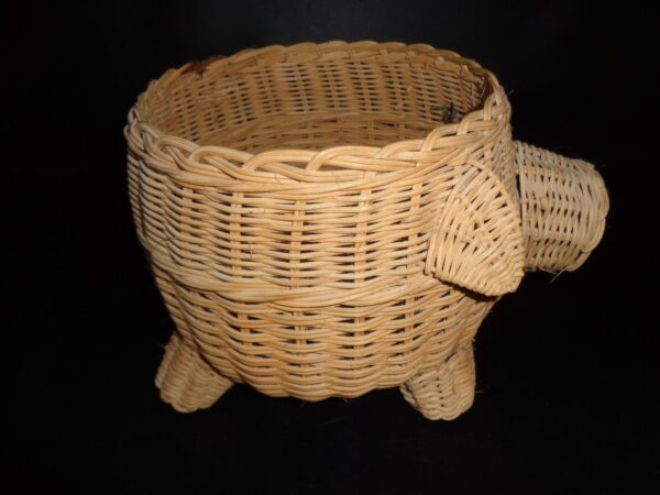 Unique Wicker HandCrafted Pig Basket 7" Tall - Image 2