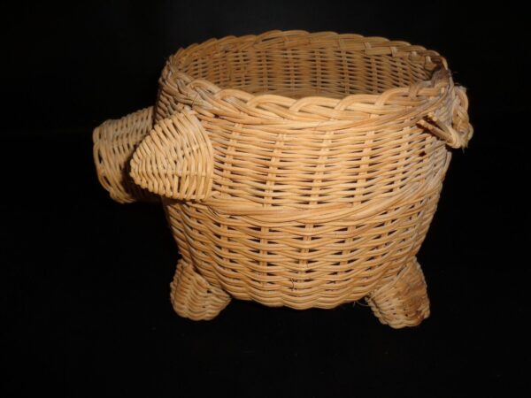 Unique Wicker HandCrafted Pig Basket 7" Tall - Image 4