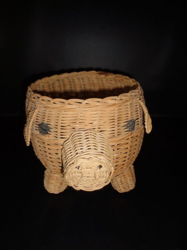 Unique Wicker HandCrafted Pig Basket 7" Tall