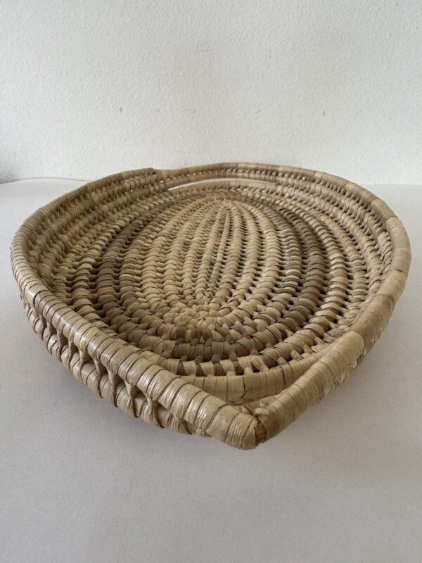 Unique Woven Wicker Oval Basket 18 inch Boho Serving Tray Handles Beige Brown - Image 5