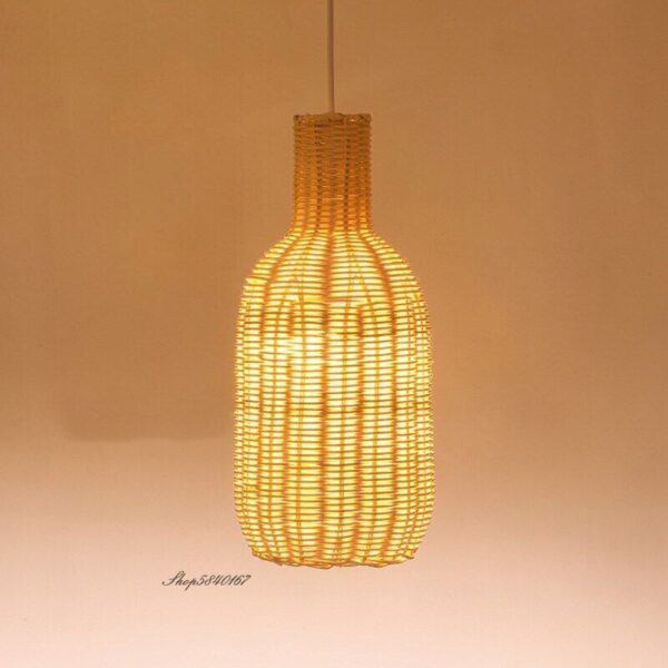 Village Rattan Pendant Light Handmade Natural Wicker Lamps Luminaire Ceiling - Image 2