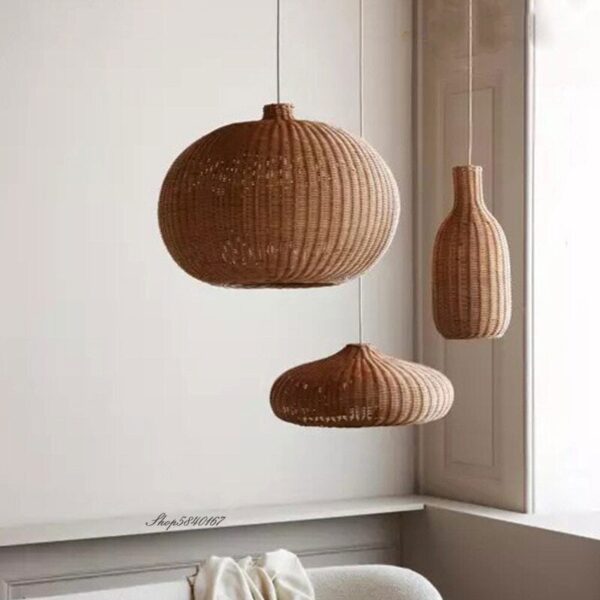 Village Rattan Pendant Light Handmade Natural Wicker Lamps Luminaire Ceiling