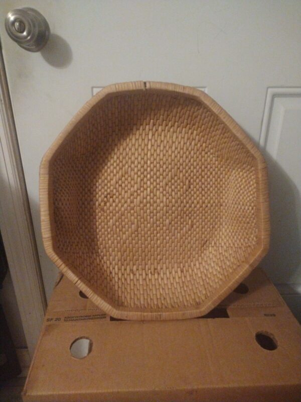 Vintage 16.5 " Woven Bowl Basket Handmade Mid Century Boho - Image 2