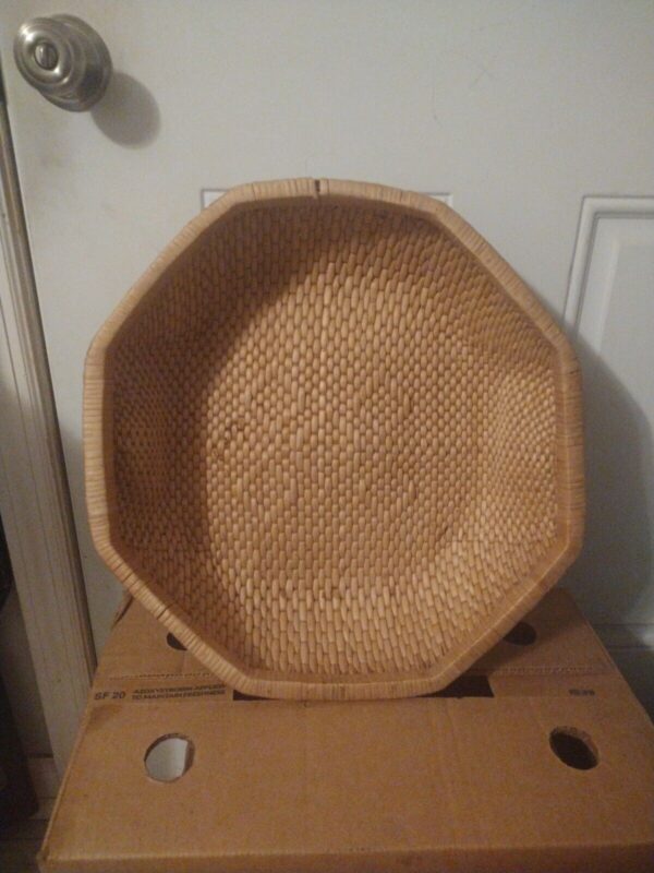 Vintage 16.5 " Woven Bowl Basket Handmade Mid Century Boho