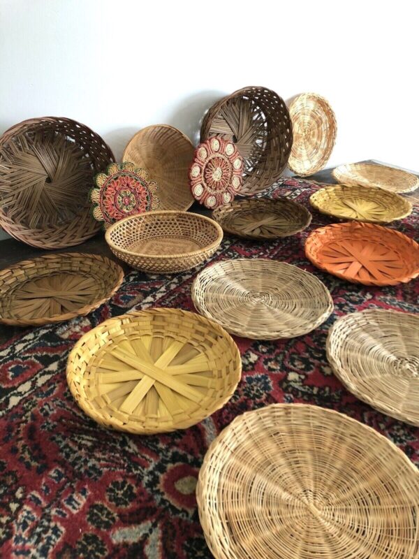 Vintage 18 Pc BOHO Bohemian WICKER BASKET Wall Art Decor HANGING SET Rattan LOT - Image 4