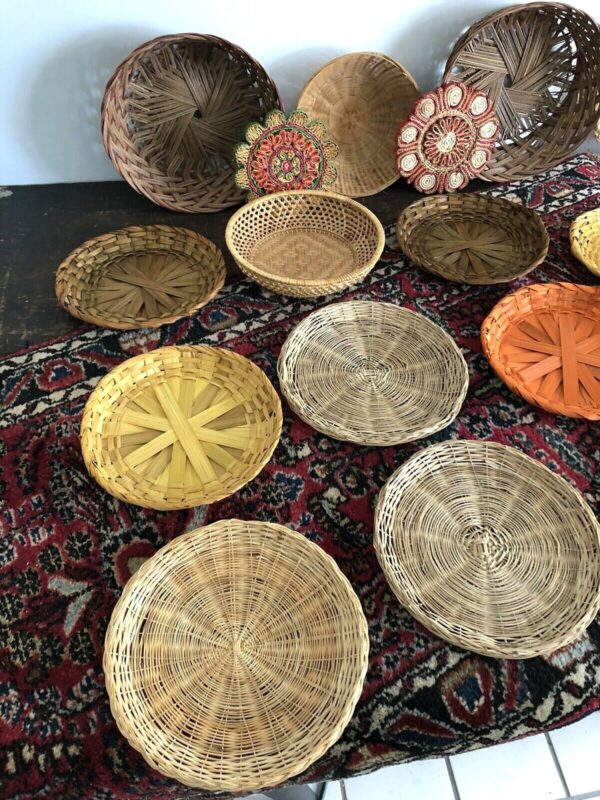 Vintage 18 Pc BOHO Bohemian WICKER BASKET Wall Art Decor HANGING SET Rattan LOT - Image 5