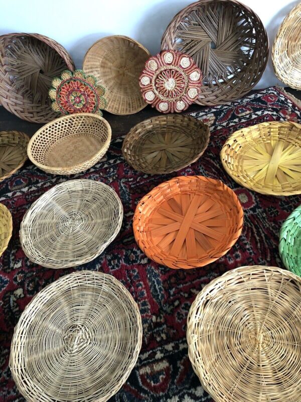 Vintage 18 Pc BOHO Bohemian WICKER BASKET Wall Art Decor HANGING SET Rattan LOT - Image 6