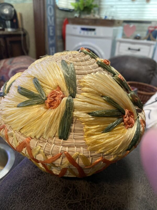 Vintage 1970’s BOHO Island Woven Basket & Lid & Brown Small Basket - Image 2