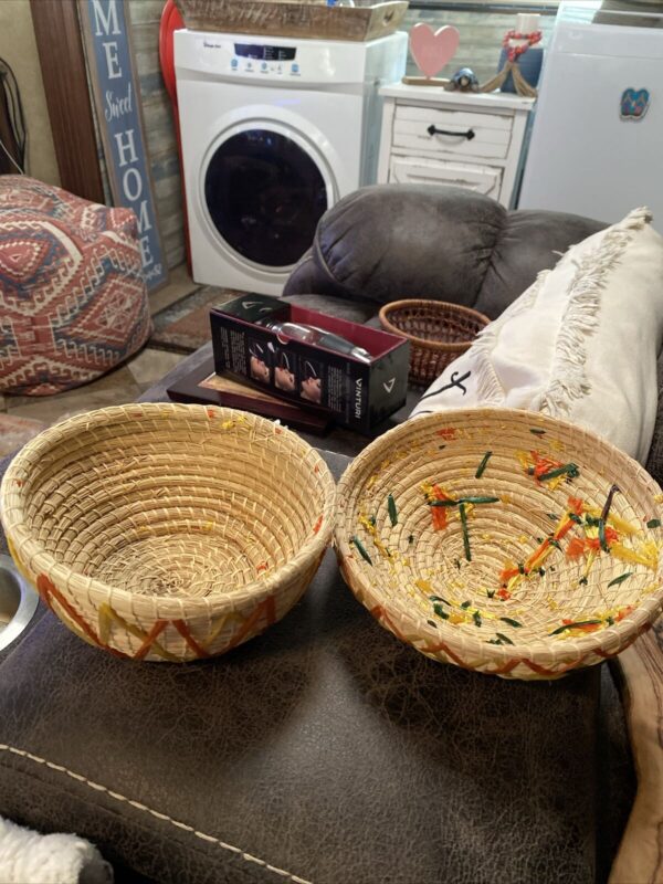 Vintage 1970’s BOHO Island Woven Basket & Lid & Brown Small Basket - Image 4