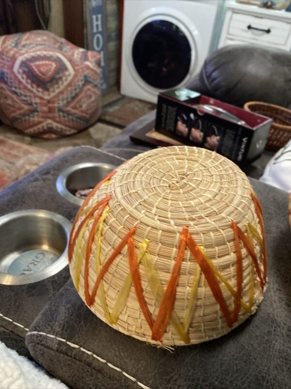 Vintage 1970’s BOHO Island Woven Basket & Lid & Brown Small Basket - Image 5