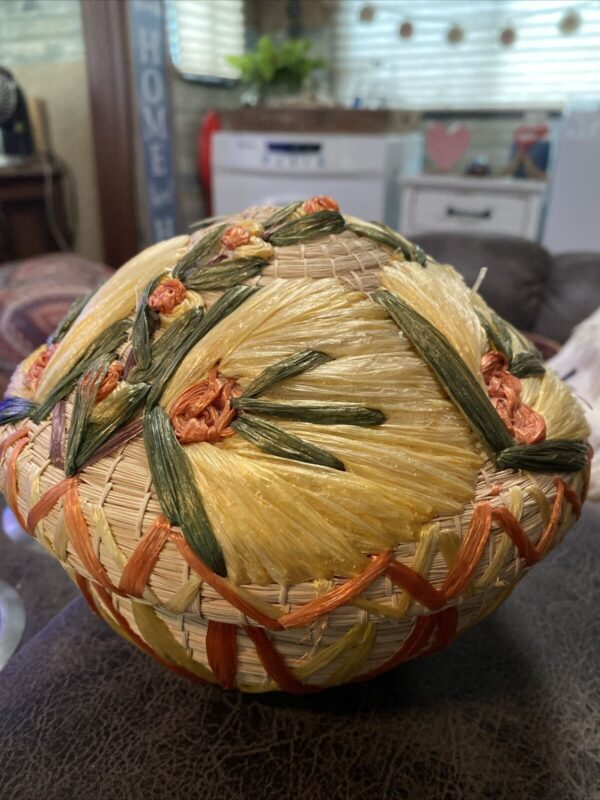 Vintage 1970’s BOHO Island Woven Basket & Lid & Brown Small Basket