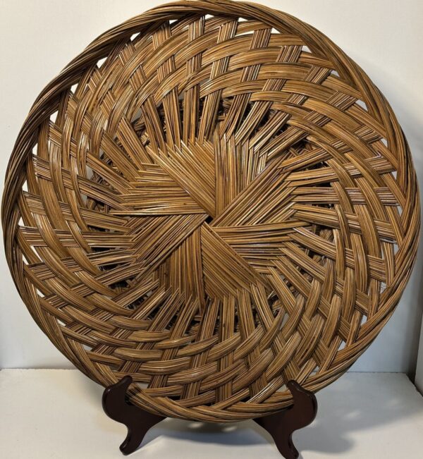 Vintage 2 Rattan Boho Woven Basket 19”& 16” Wall Decor/Serving Dish/Plant Trays - Image 2