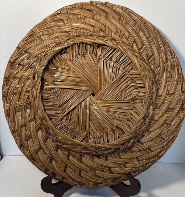 Vintage 2 Rattan Boho Woven Basket 19”& 16” Wall Decor/Serving Dish/Plant Trays - Image 3