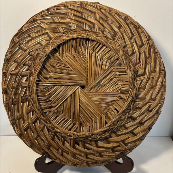 Vintage 2 Rattan Boho Woven Basket 19”& 16” Wall Decor/Serving Dish/Plant Trays - Image 5