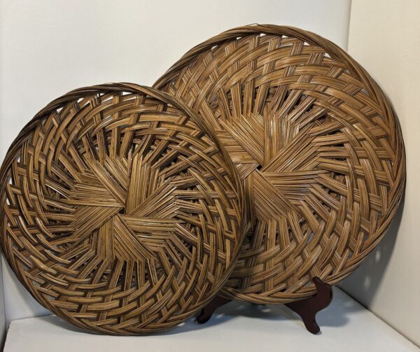 Vintage 2 Rattan Boho Woven Basket 19”& 16” Wall Decor/Serving Dish/Plant Trays