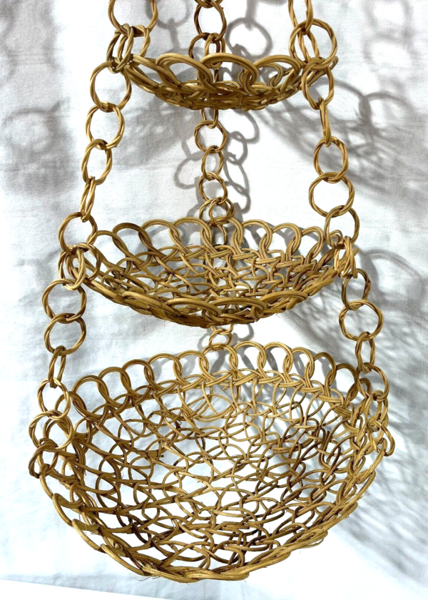 Vintage 3-Tier Round Hanging Wicker Rattan Basket, Boho, Fruit Basket, Kitchen - Image 2