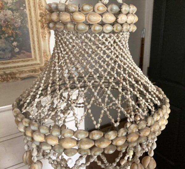 Vintage 34" Boho Seashell Hanging Basket Plant Holder Cottage Beach Cowrie Puka - Image 4