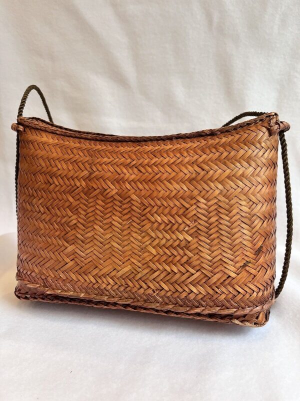 Vintage 70s Boho Wicker Rattan Woven Basket Slide Top Purse - Unique & Beautiful