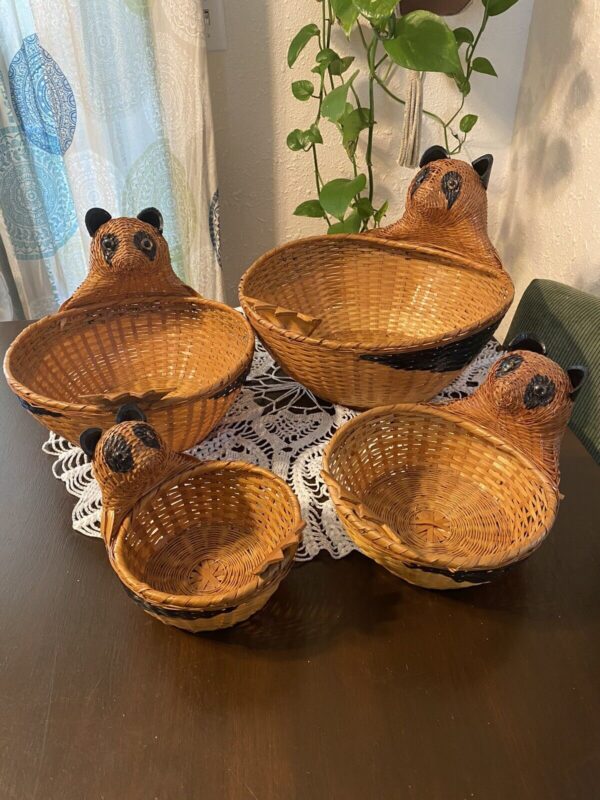 Vintage Asian Panda Wicker Basket Set Boho Whimsical Unique Home Decor Gift Idea - Image 2