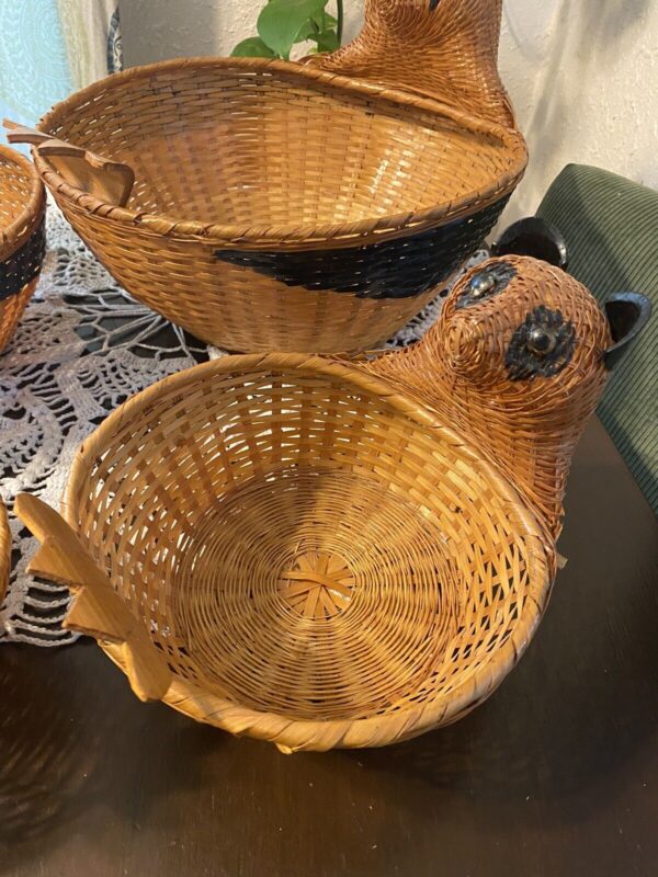 Vintage Asian Panda Wicker Basket Set Boho Whimsical Unique Home Decor Gift Idea - Image 4